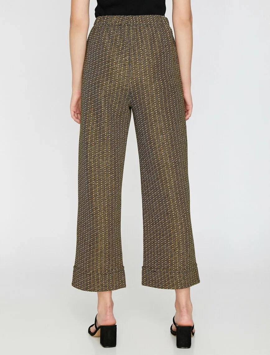 16302 Brown Elastic Waist Patterned Trousers