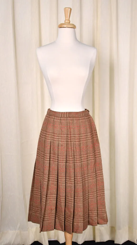 1950s Vintage Tan & Red Pleated Skirt