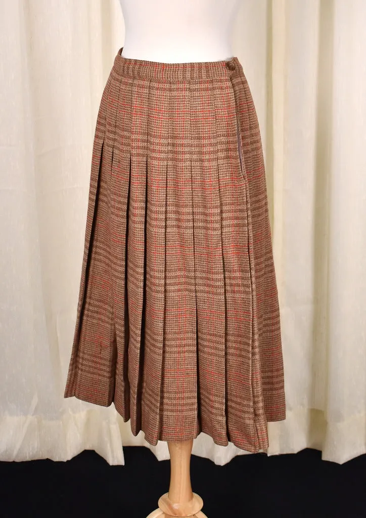 1950s Vintage Tan & Red Pleated Skirt