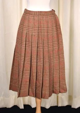 1950s Vintage Tan & Red Pleated Skirt