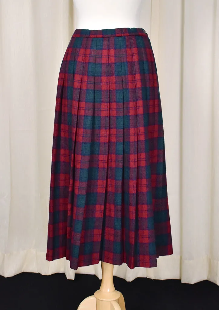 1980s Vintage Red & Green Pleated Skirt