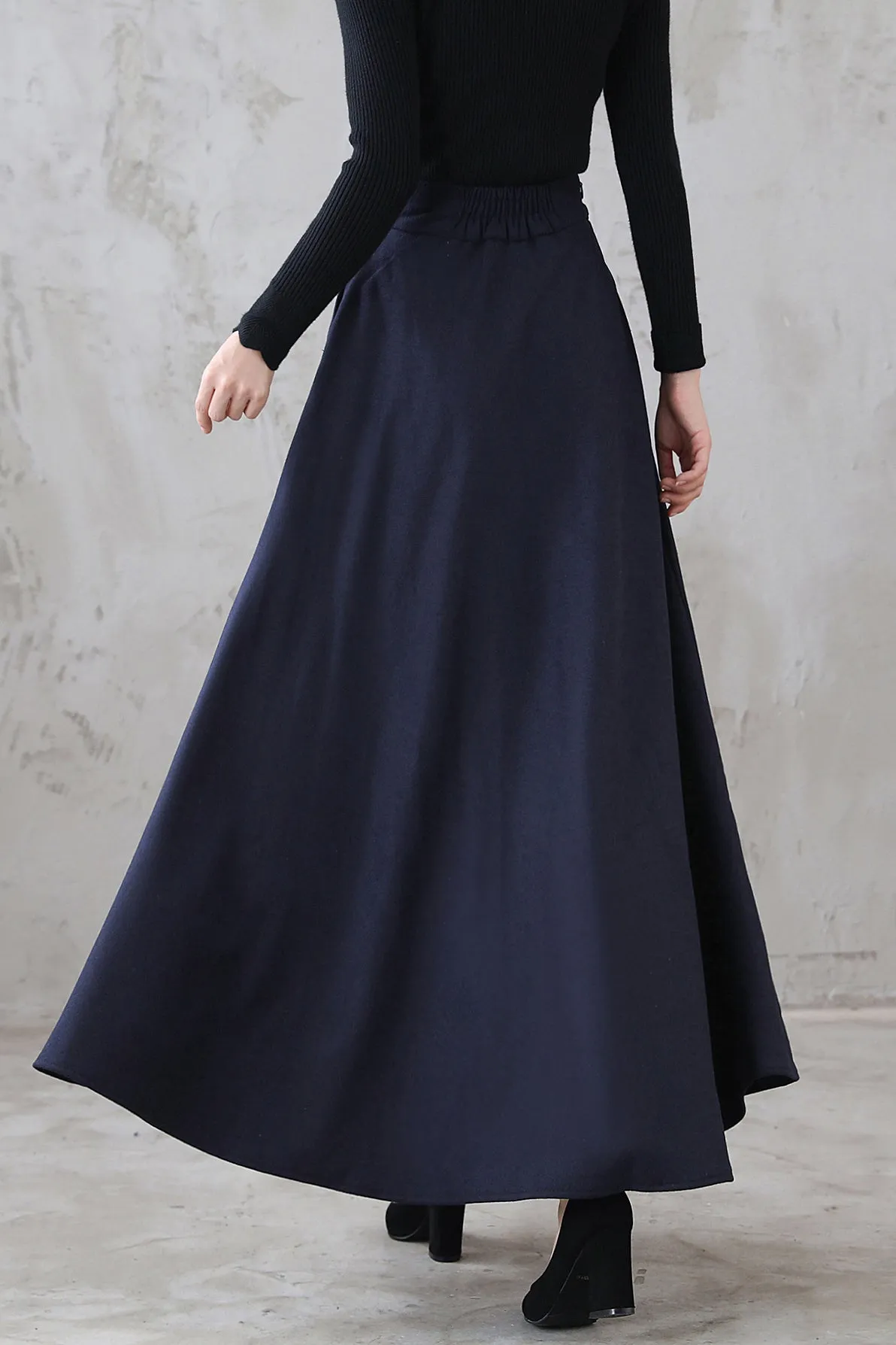 A Line Long Wool Skirt with Pockets 3116