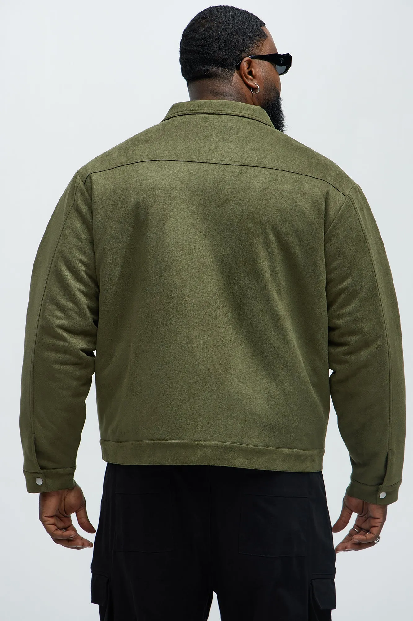 Ardee Faux Suede Padded Trucker Jacket - Olive