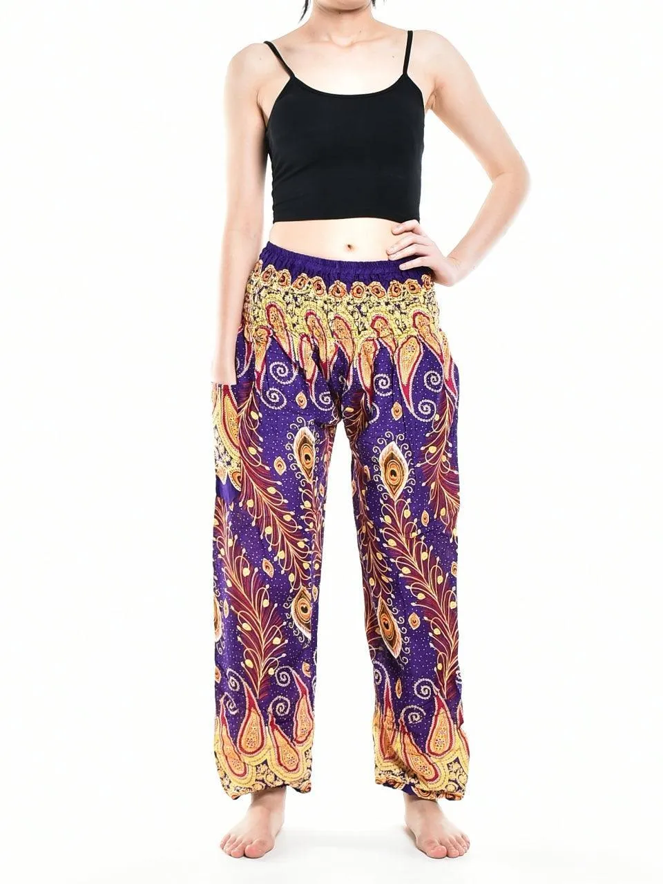 Bohotusk Purple Peacocks Eye Elasticated Smocked Waist Womens Harem