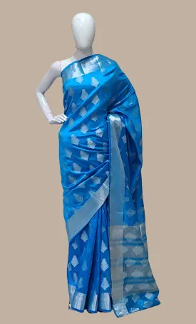 Bright Blue Woven Art Silk Sari