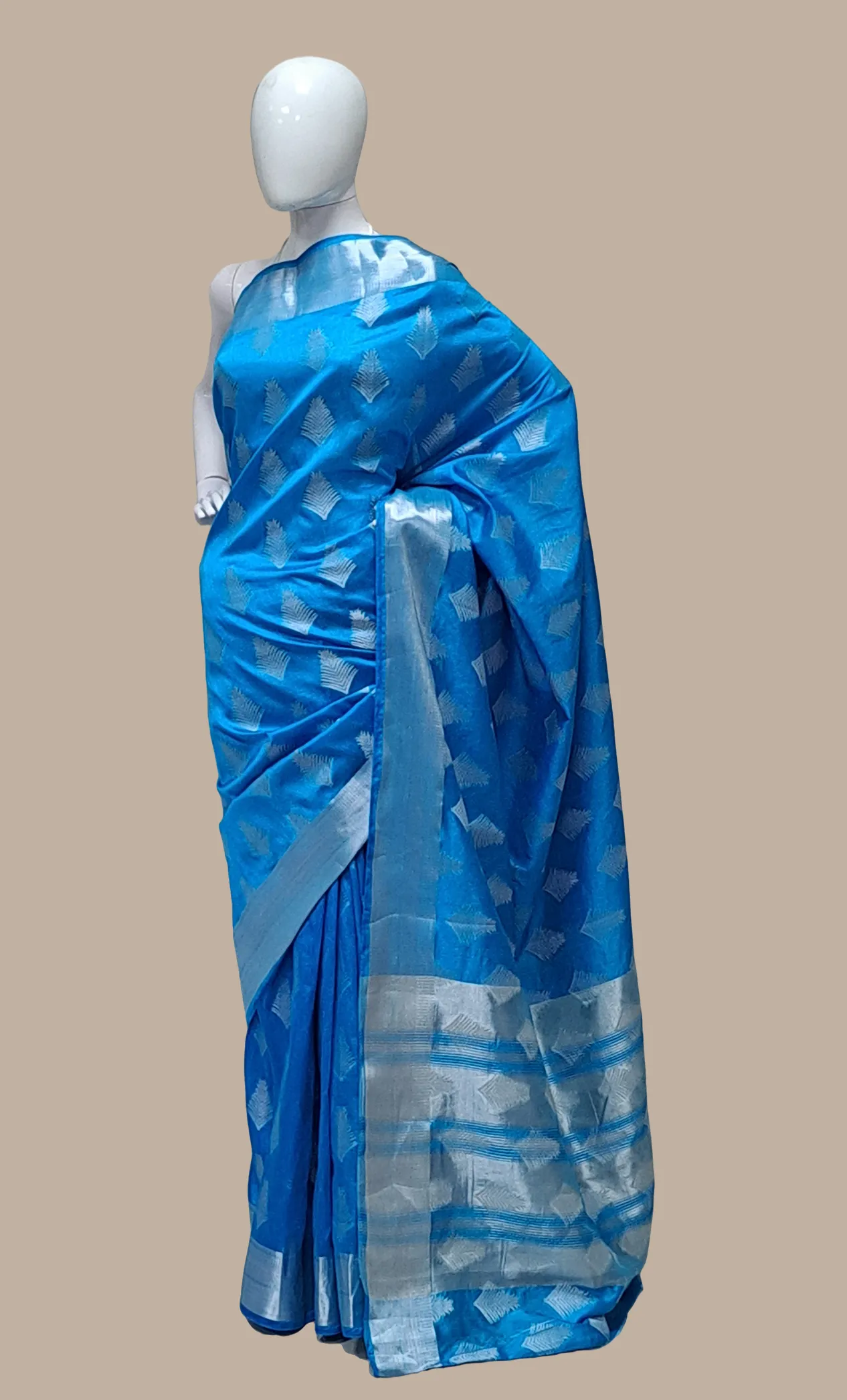 Bright Blue Woven Art Silk Sari