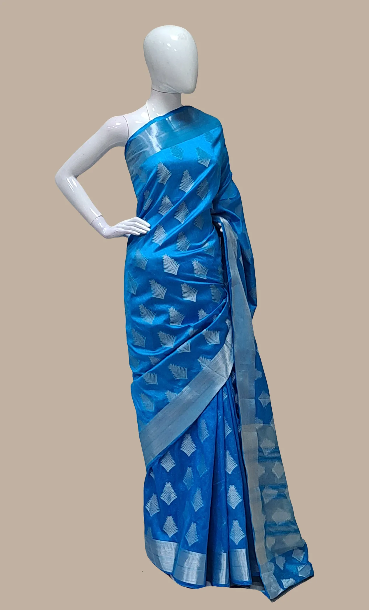 Bright Blue Woven Art Silk Sari