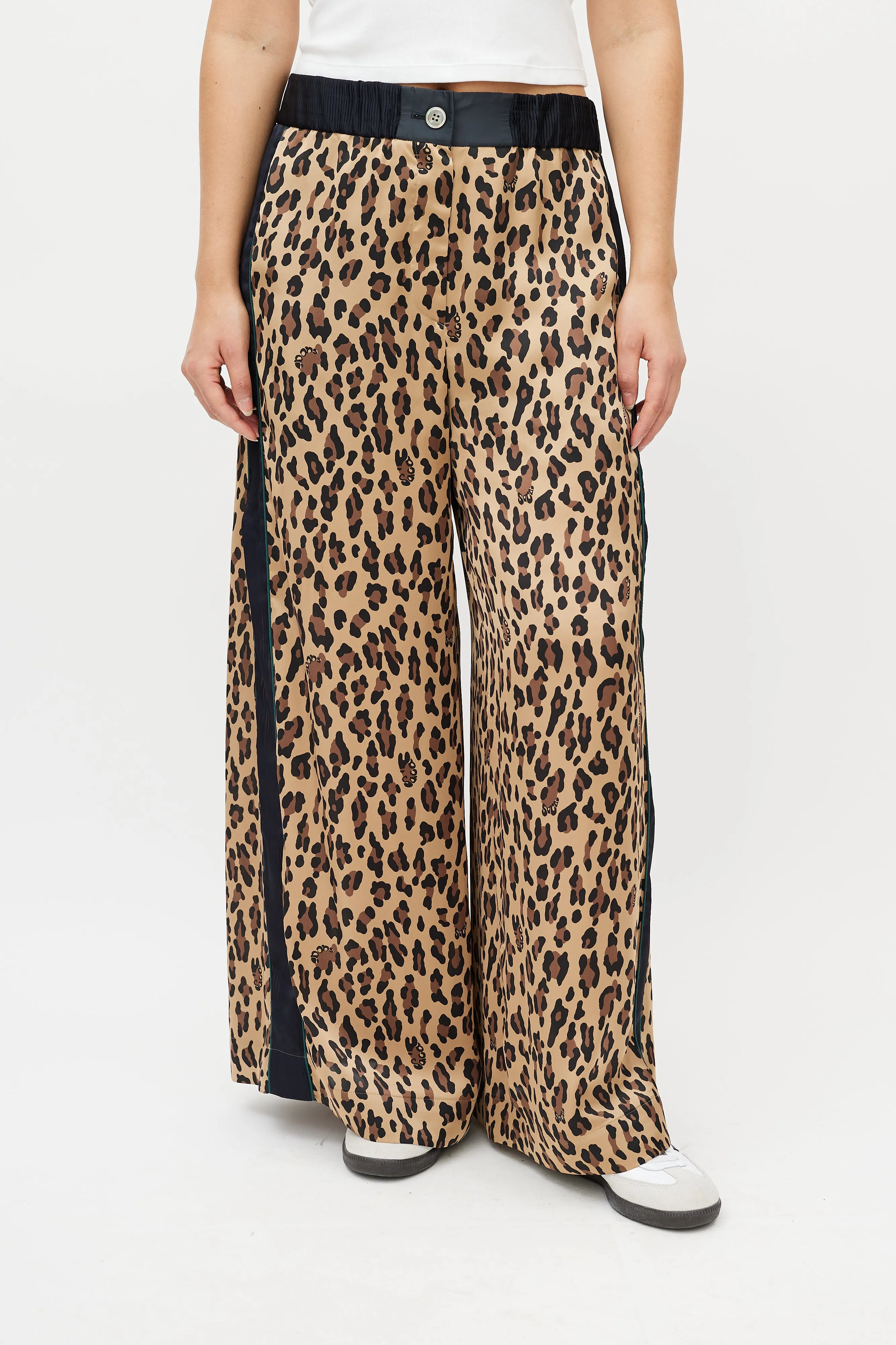 Brown & Navy Patterned Wide Leg Trouser