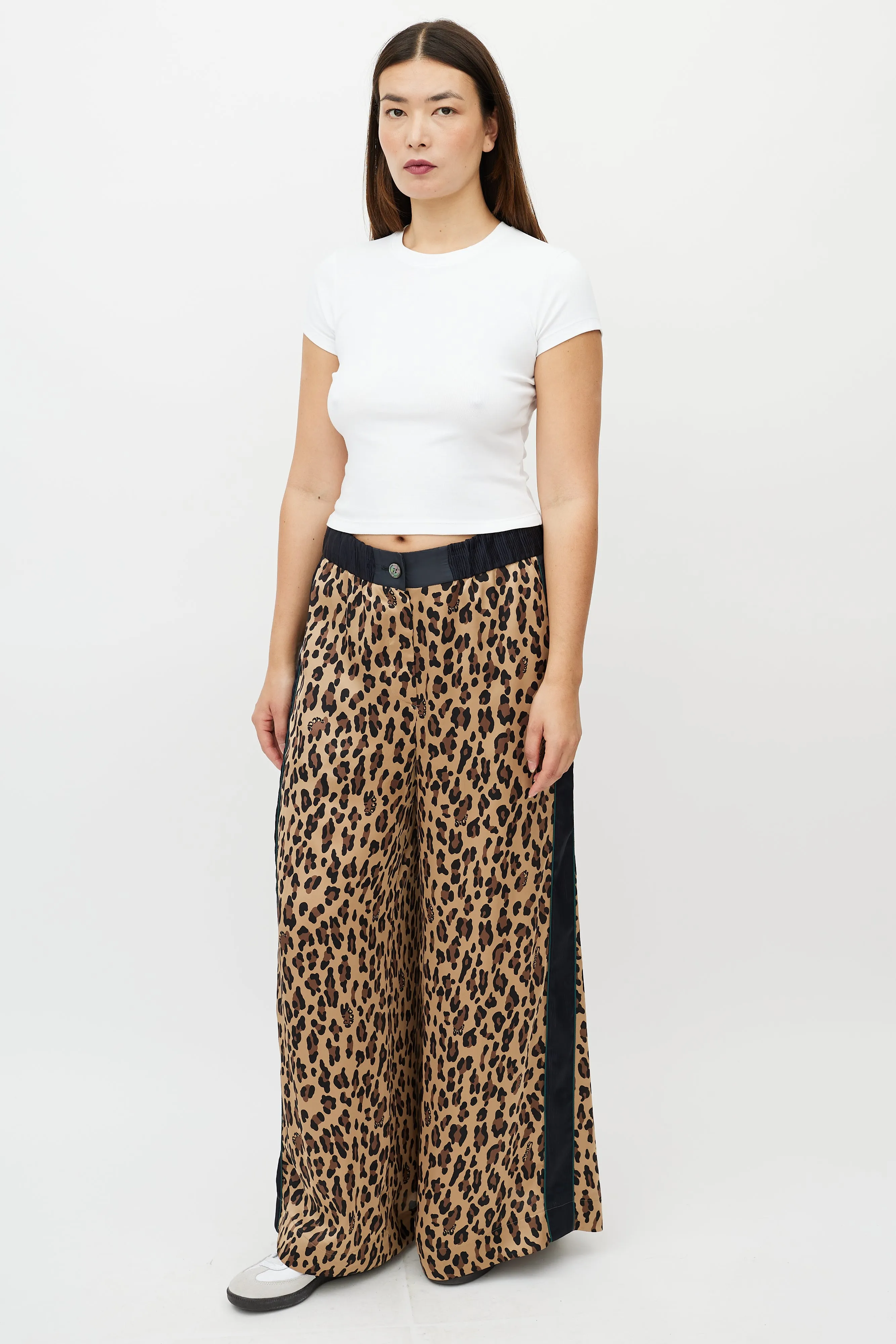 Brown & Navy Patterned Wide Leg Trouser