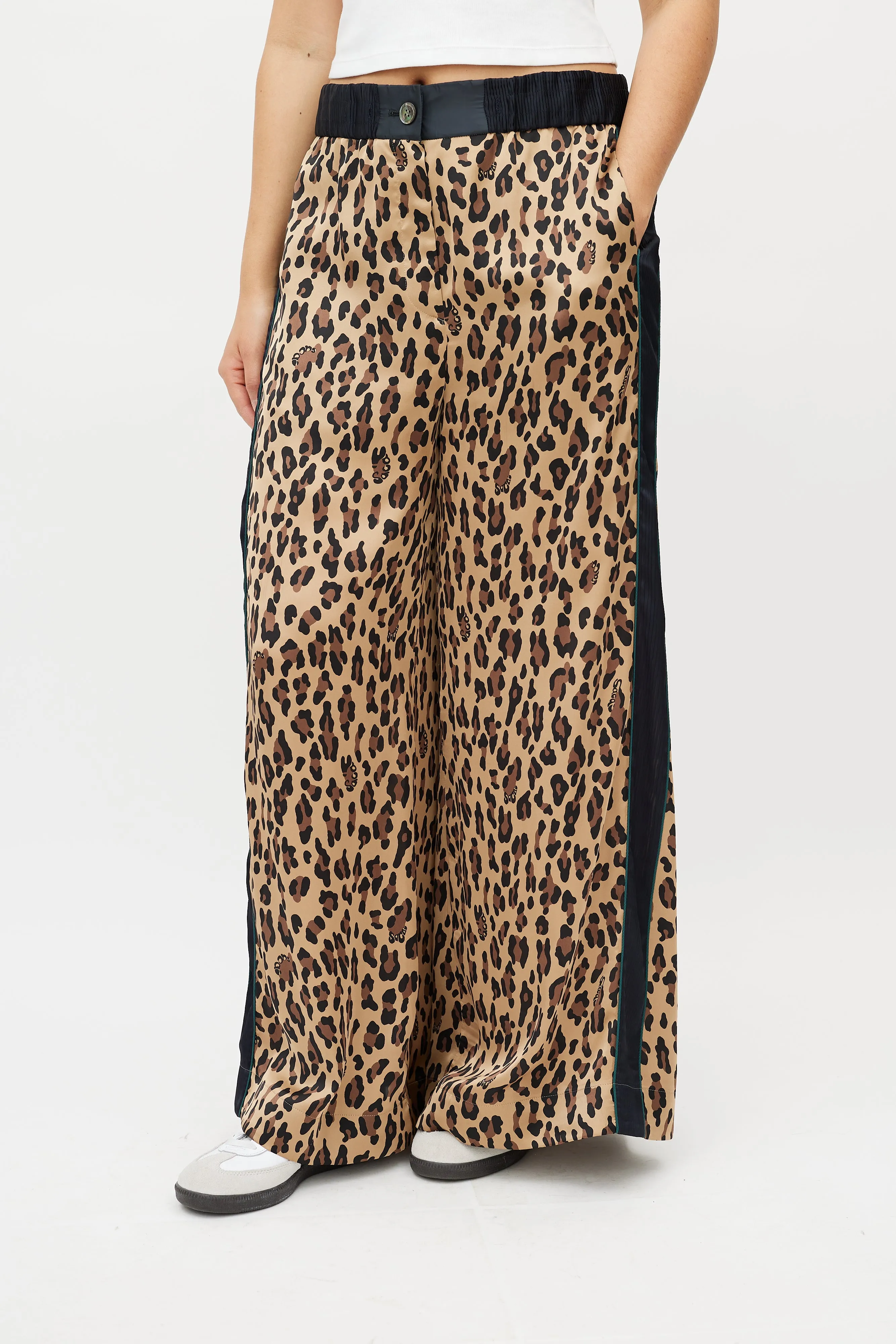 Brown & Navy Patterned Wide Leg Trouser