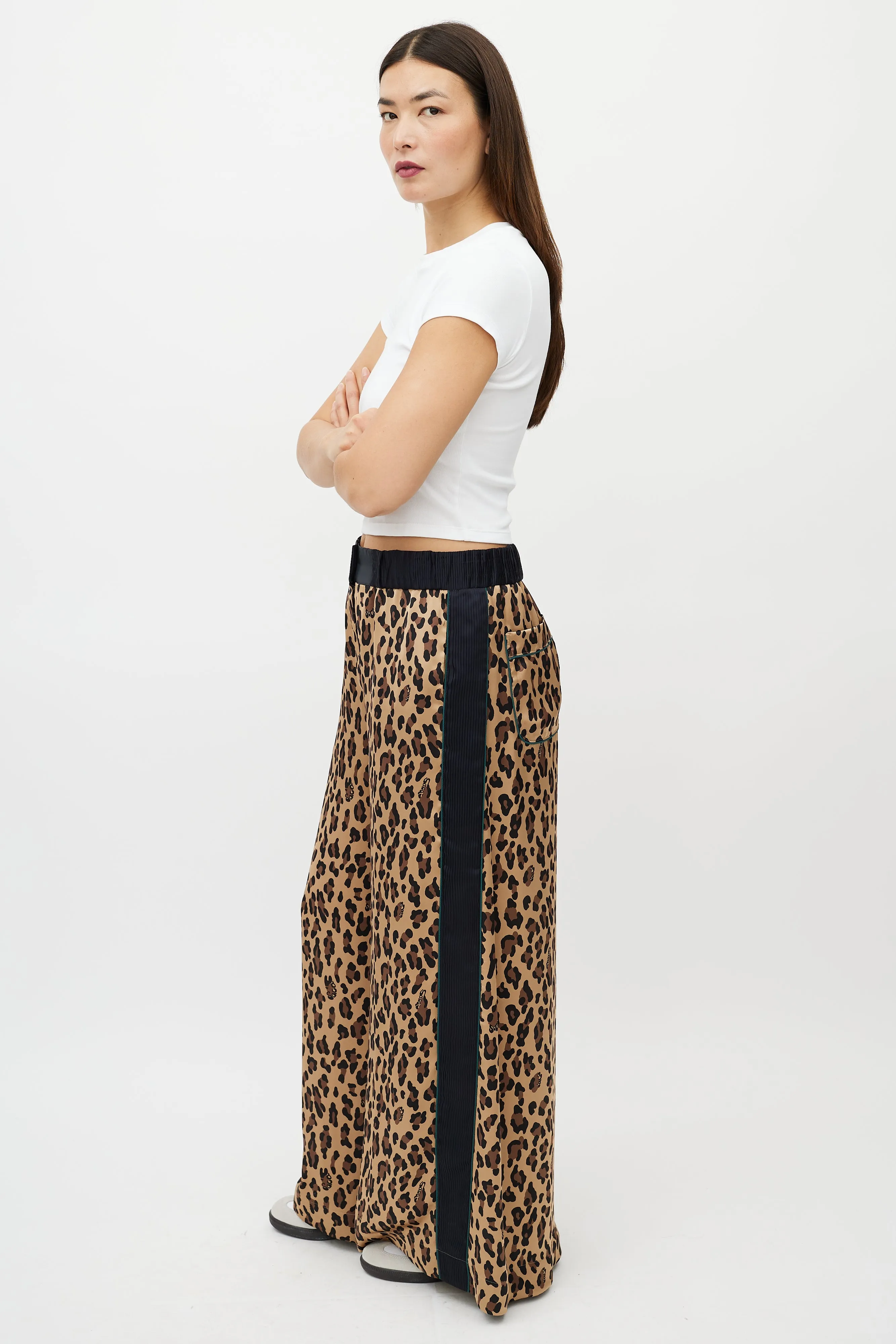 Brown & Navy Patterned Wide Leg Trouser