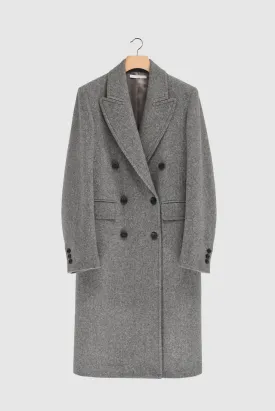 CAMERON - Double-Breasted Wool Coat in Medium Grey Herringbone