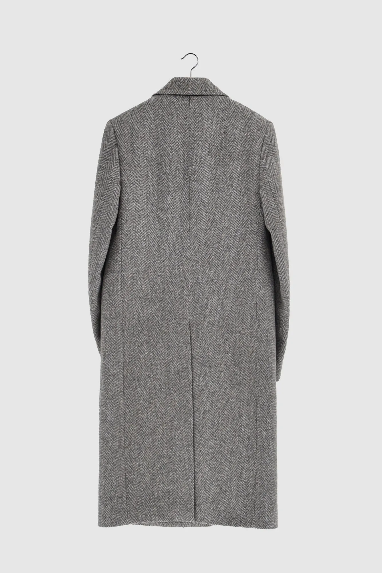 CAMERON - Double-Breasted Wool Coat in Medium Grey Herringbone