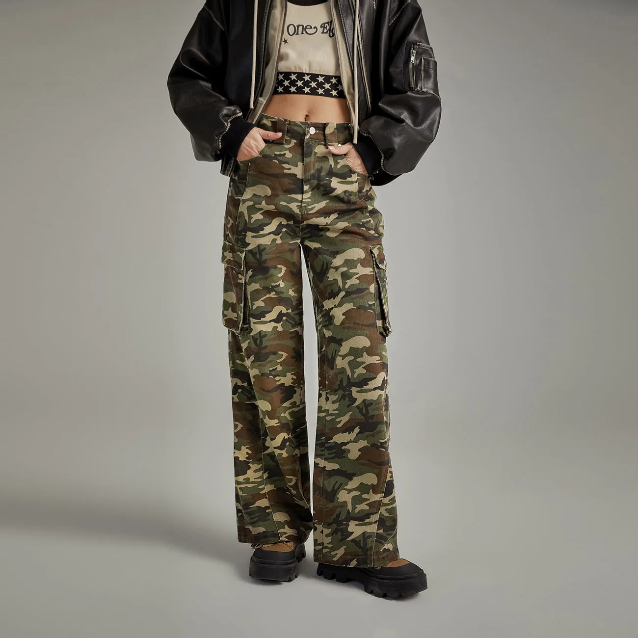 Camouflage Cargo Wide Pants