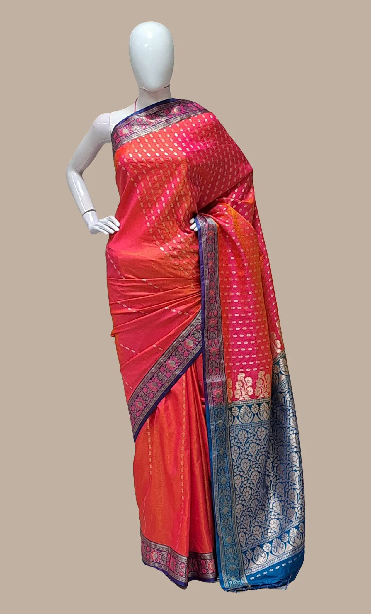 Cerise Woven Art Silk Kanji Sari