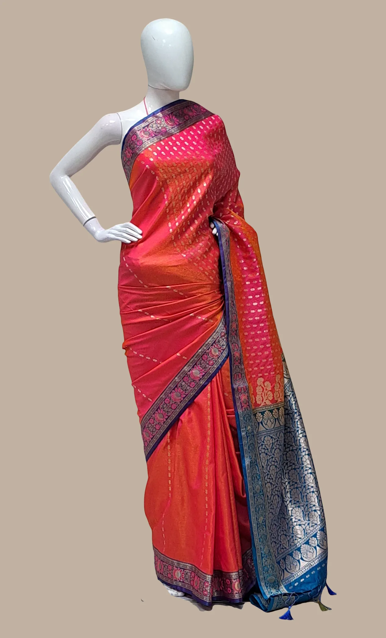 Cerise Woven Art Silk Kanji Sari