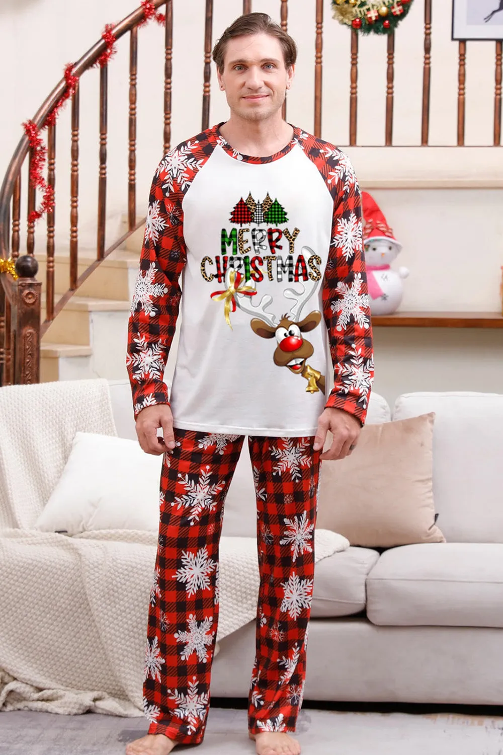 Christmas Red Print Family Pajamas Sets