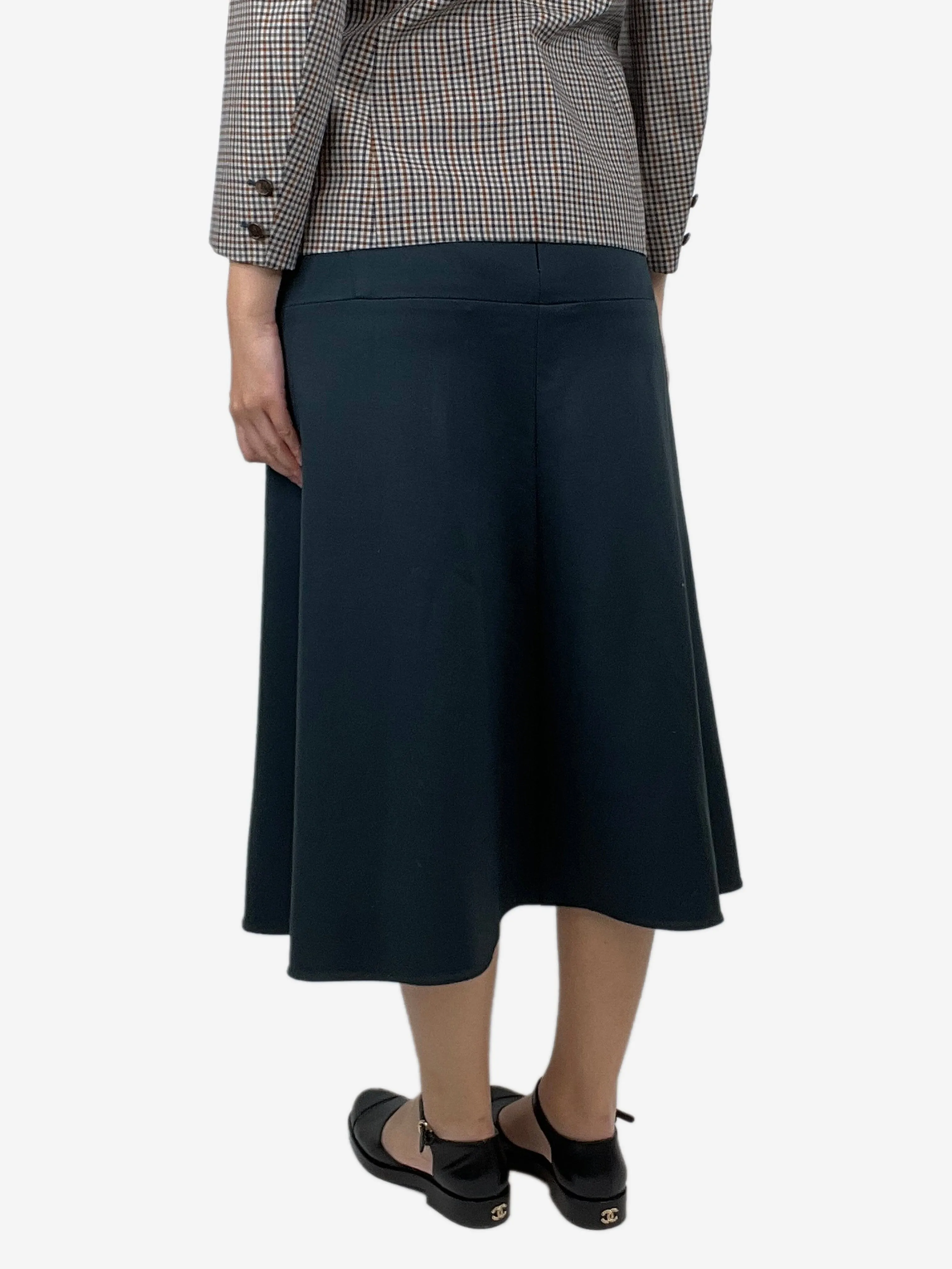 Dark green wool A-line midi skirt - size UK 8