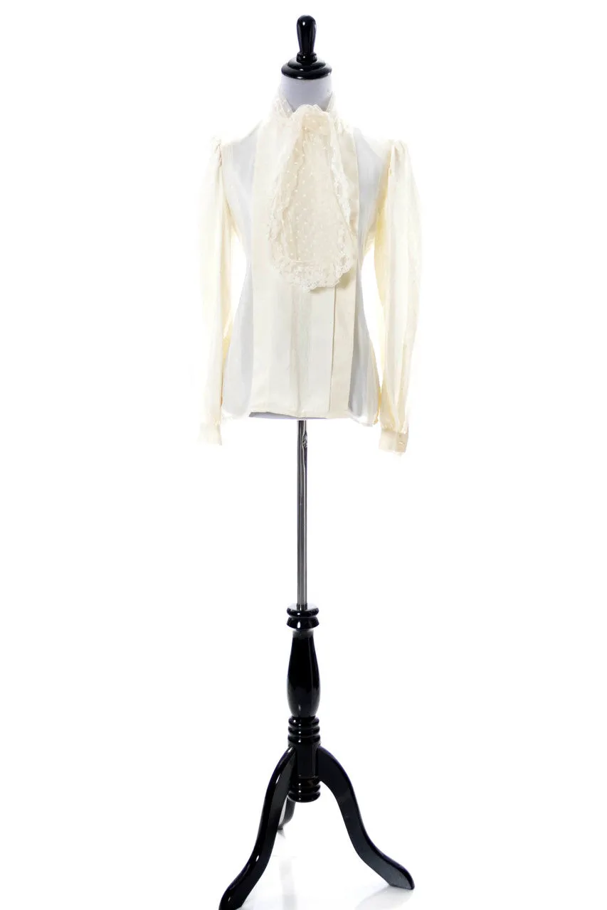 Designer vintage Valentino raw silk and lace blouse with jabot