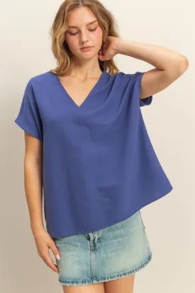 DZ24C059-Woven V-Neck Short Sleeve Tunic Top