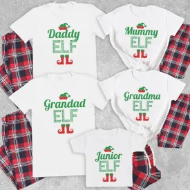 Elf Family With Hat & Feet - Family Matching Christmas Pyjamas - Top & Tartan PJ Bottoms - (Sold Separately)