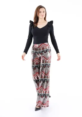 Ethnic Patterned Sequin Pants - Black