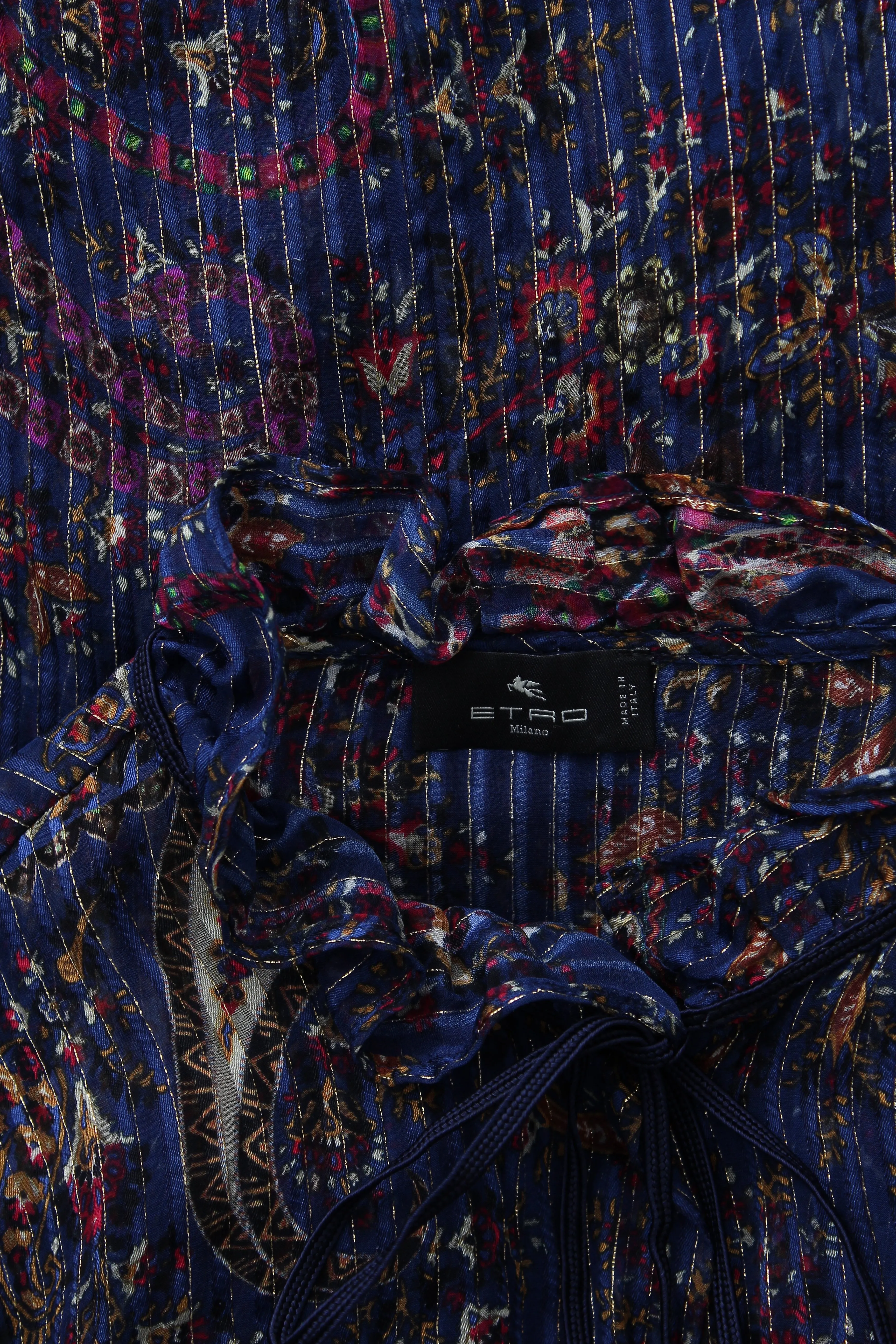 Etro Metallic-Paisley Silk Ruffled Blouse