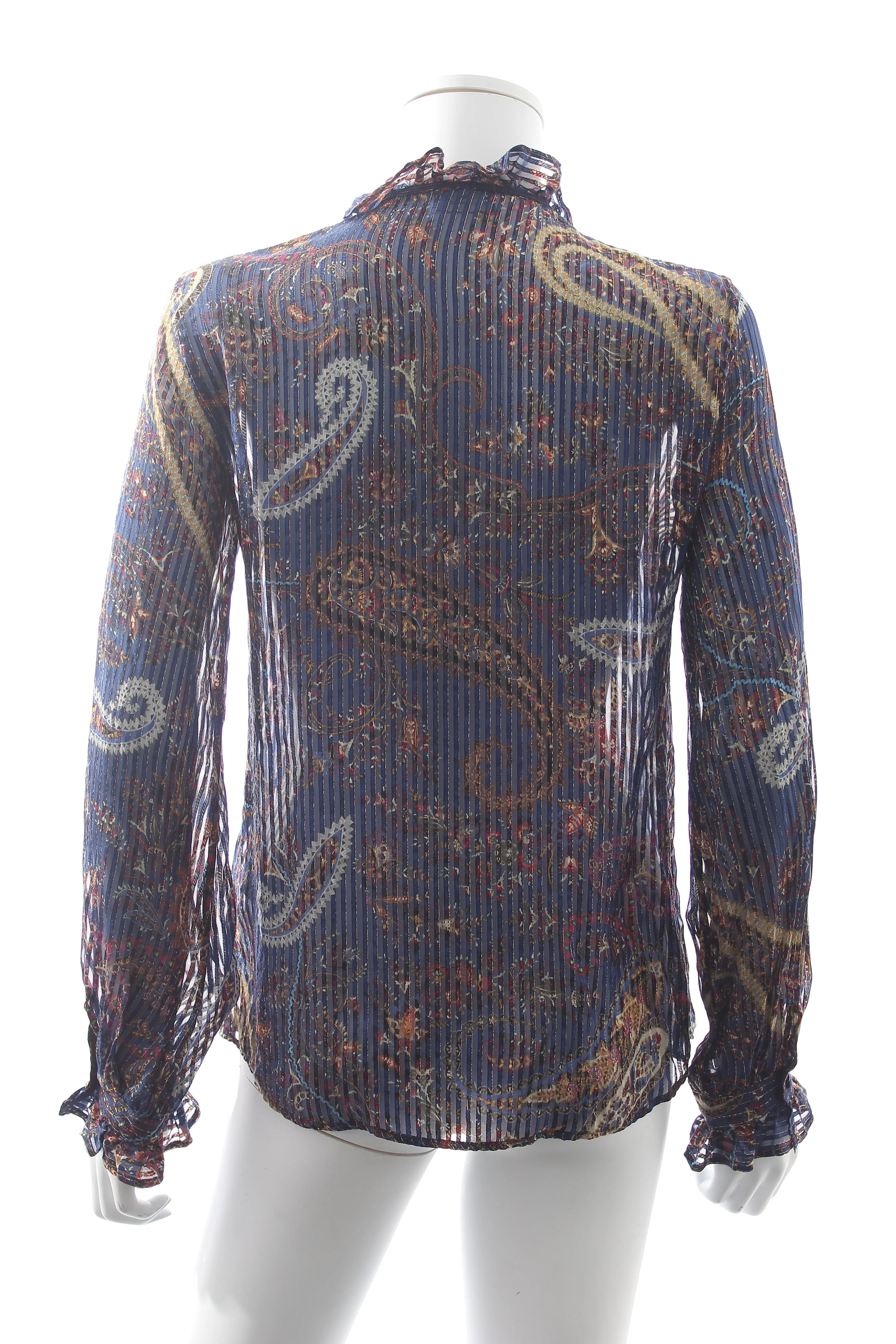 Etro Metallic-Paisley Silk Ruffled Blouse