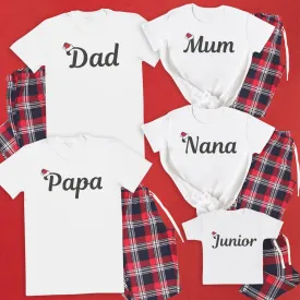 Family Name Santa Hat - Family Matching Christmas Pyjamas - Top & Tartan PJ Bottoms - (Sold Separately)