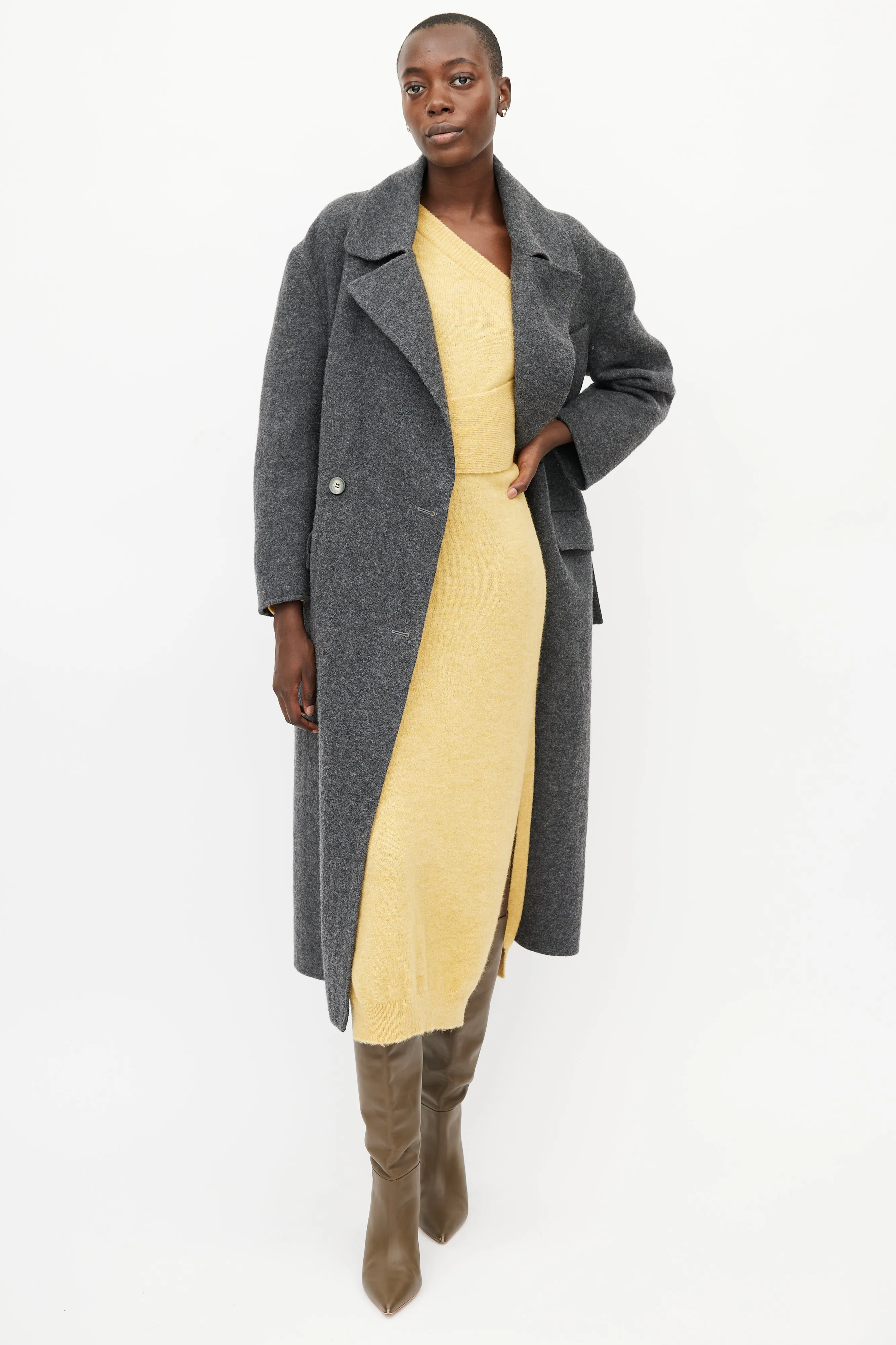 Grey Double Breasted Wool Coat