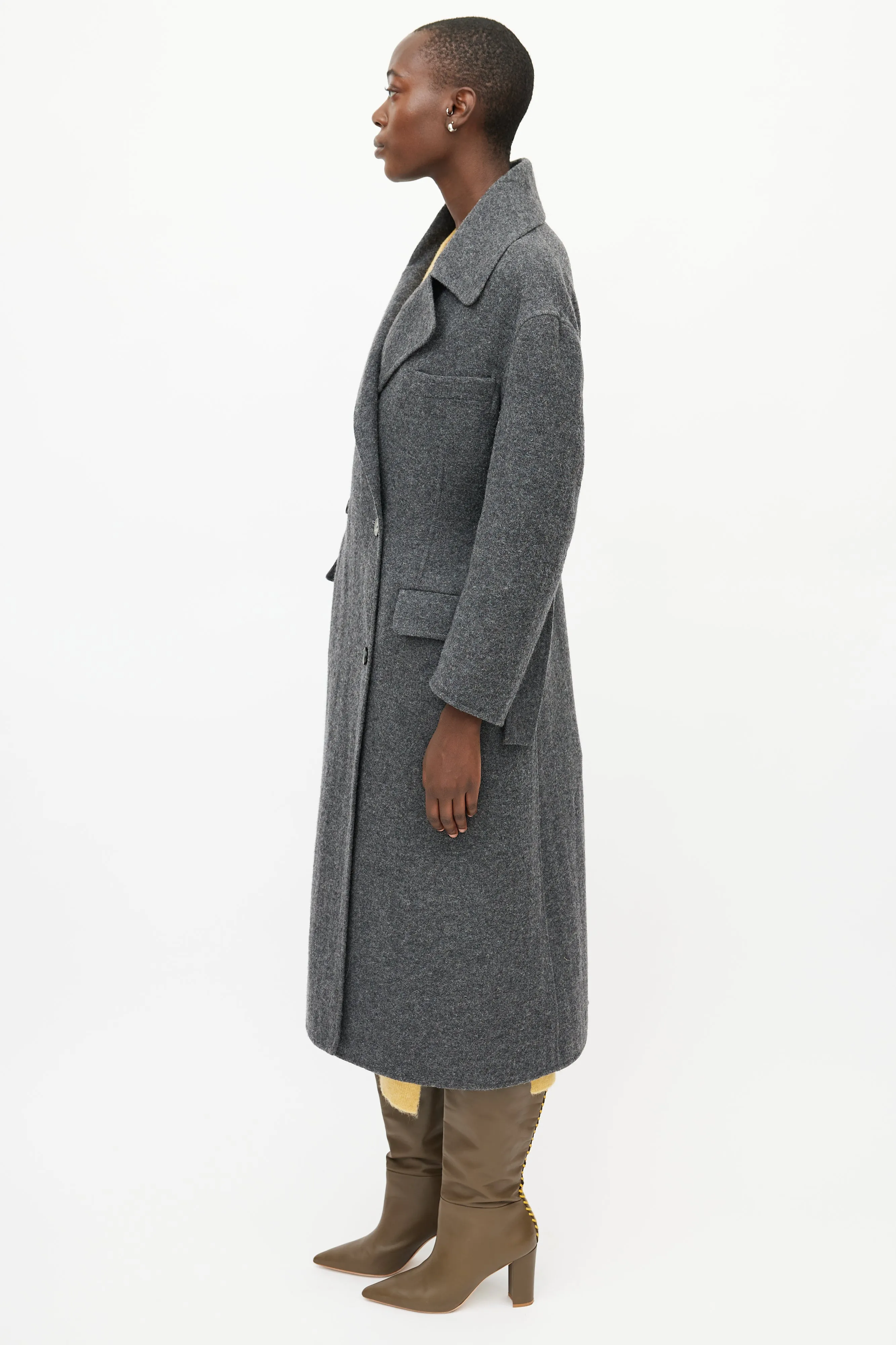 Grey Double Breasted Wool Coat