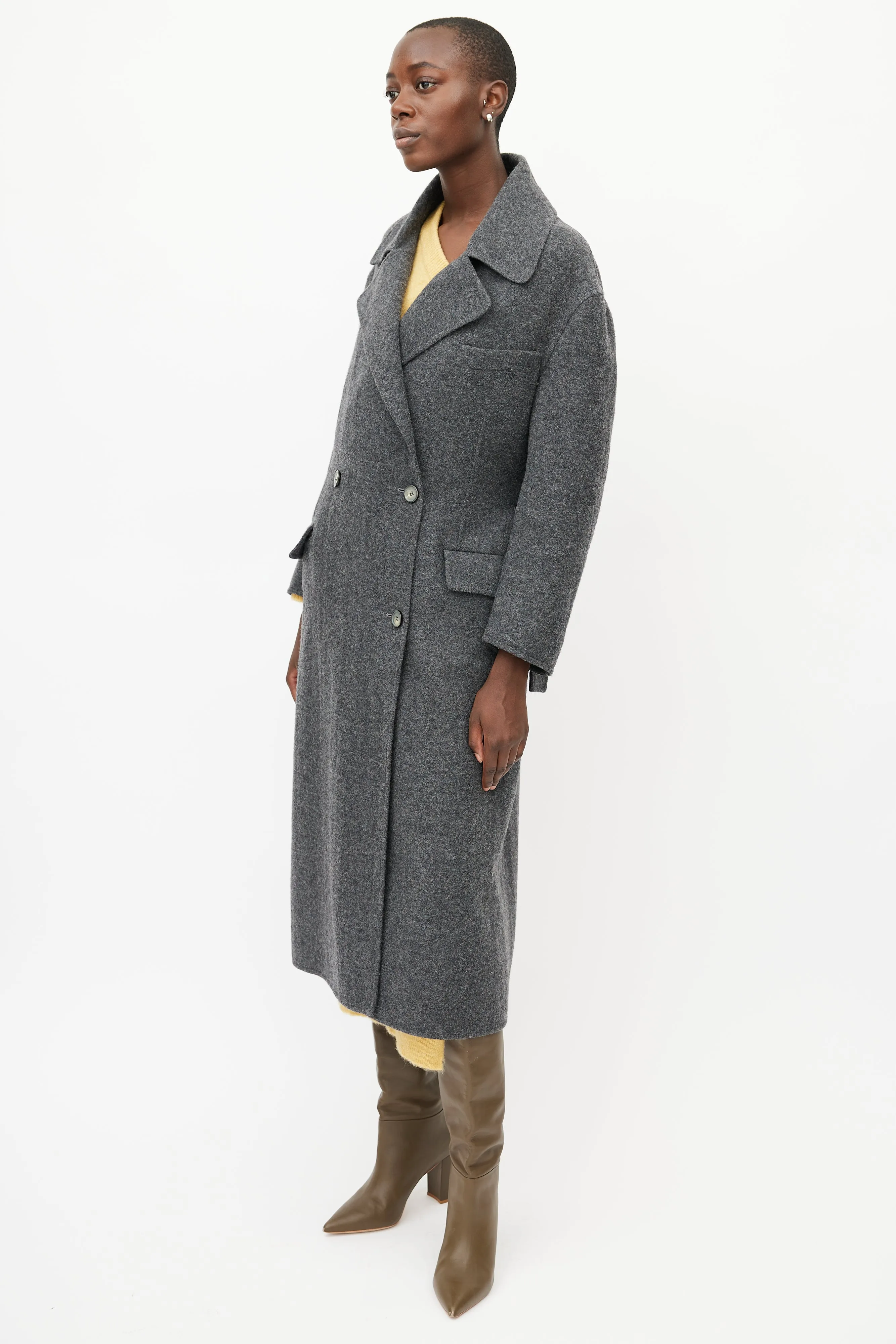 Grey Double Breasted Wool Coat