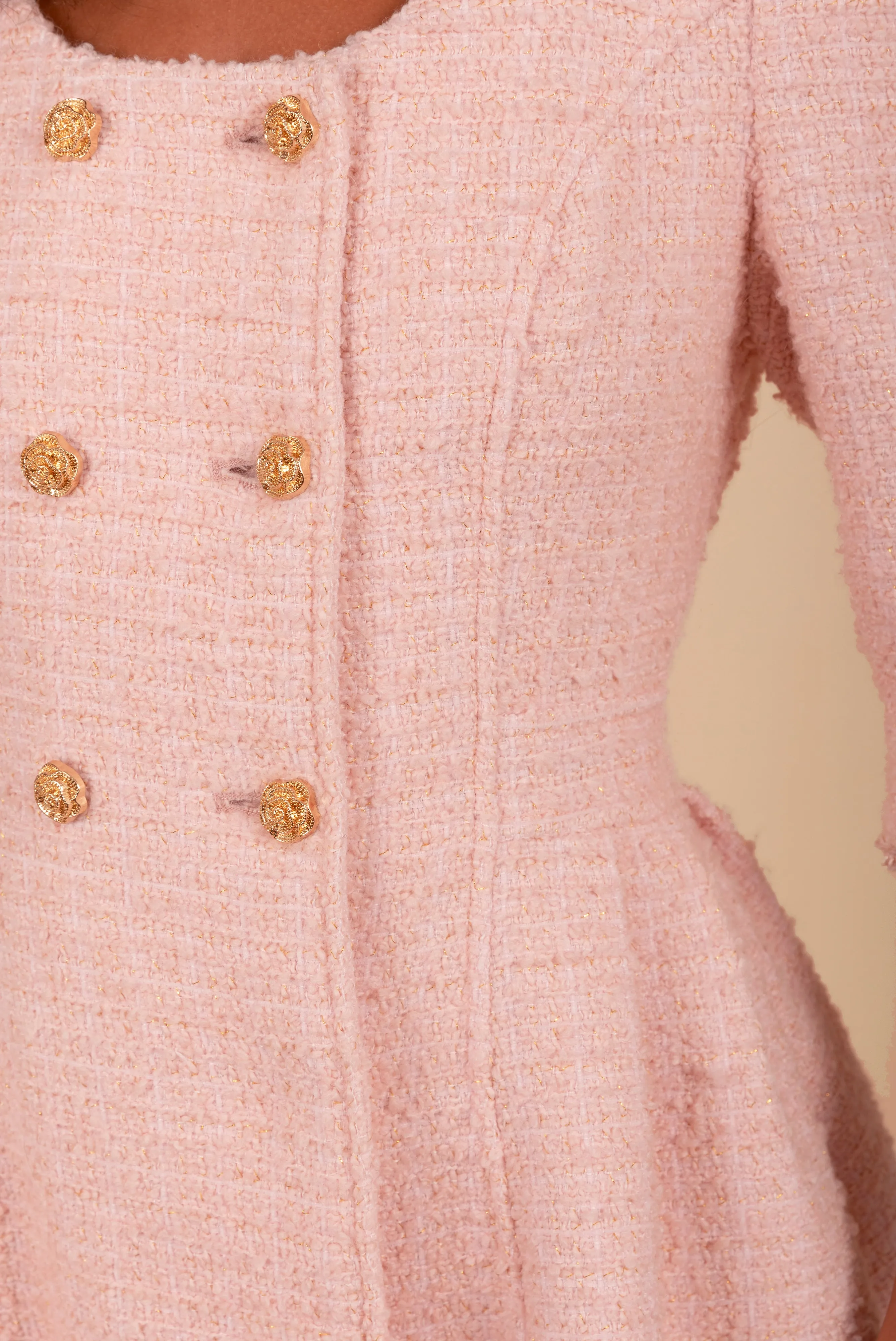 'Kelly' Wool Tweed Dress Coat in Rosa