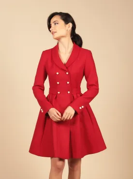 'Kennedy' Wool Dress Coat in Rosso