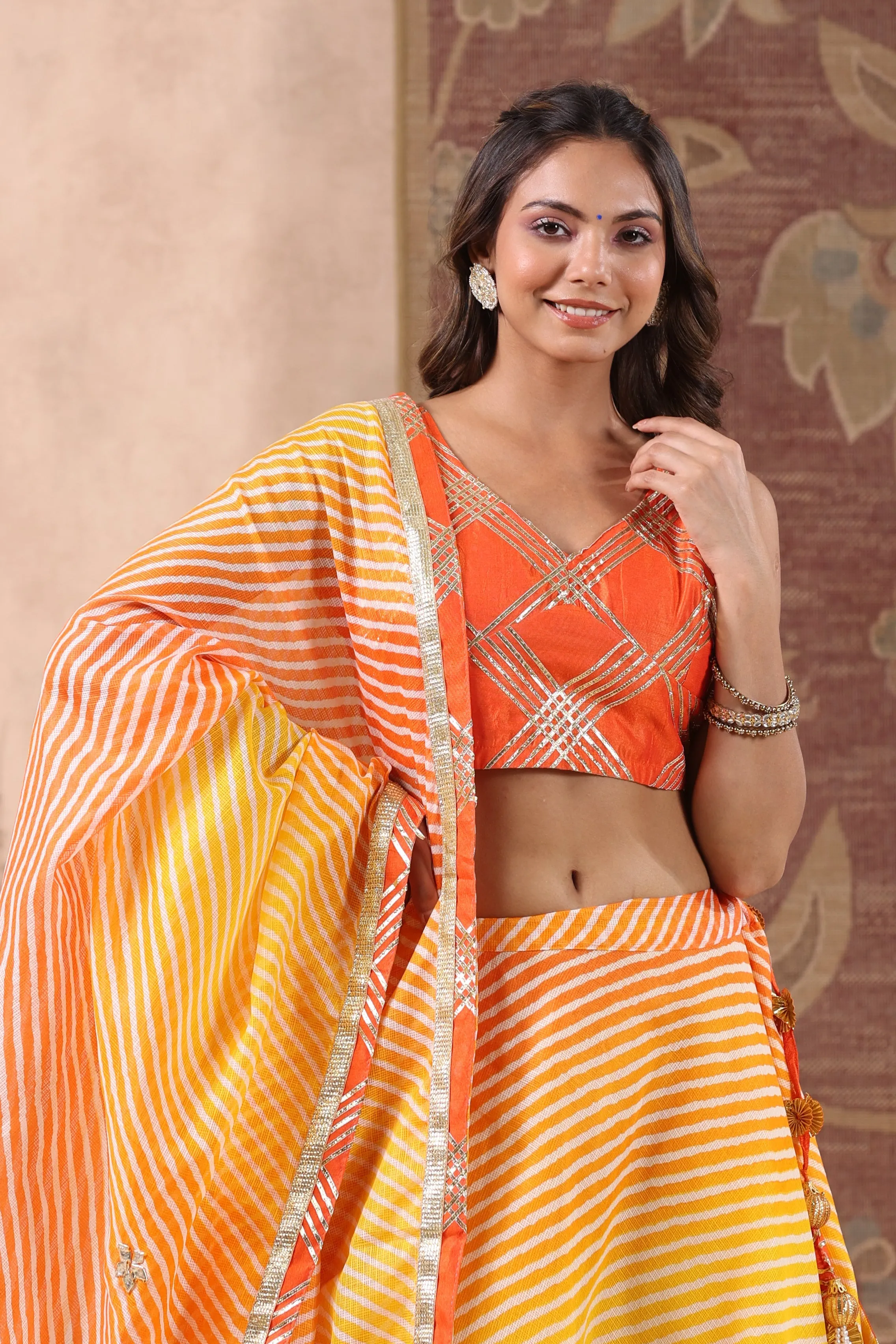 Kesariya Orange Kota Doriya Leheriya Lehenga Set