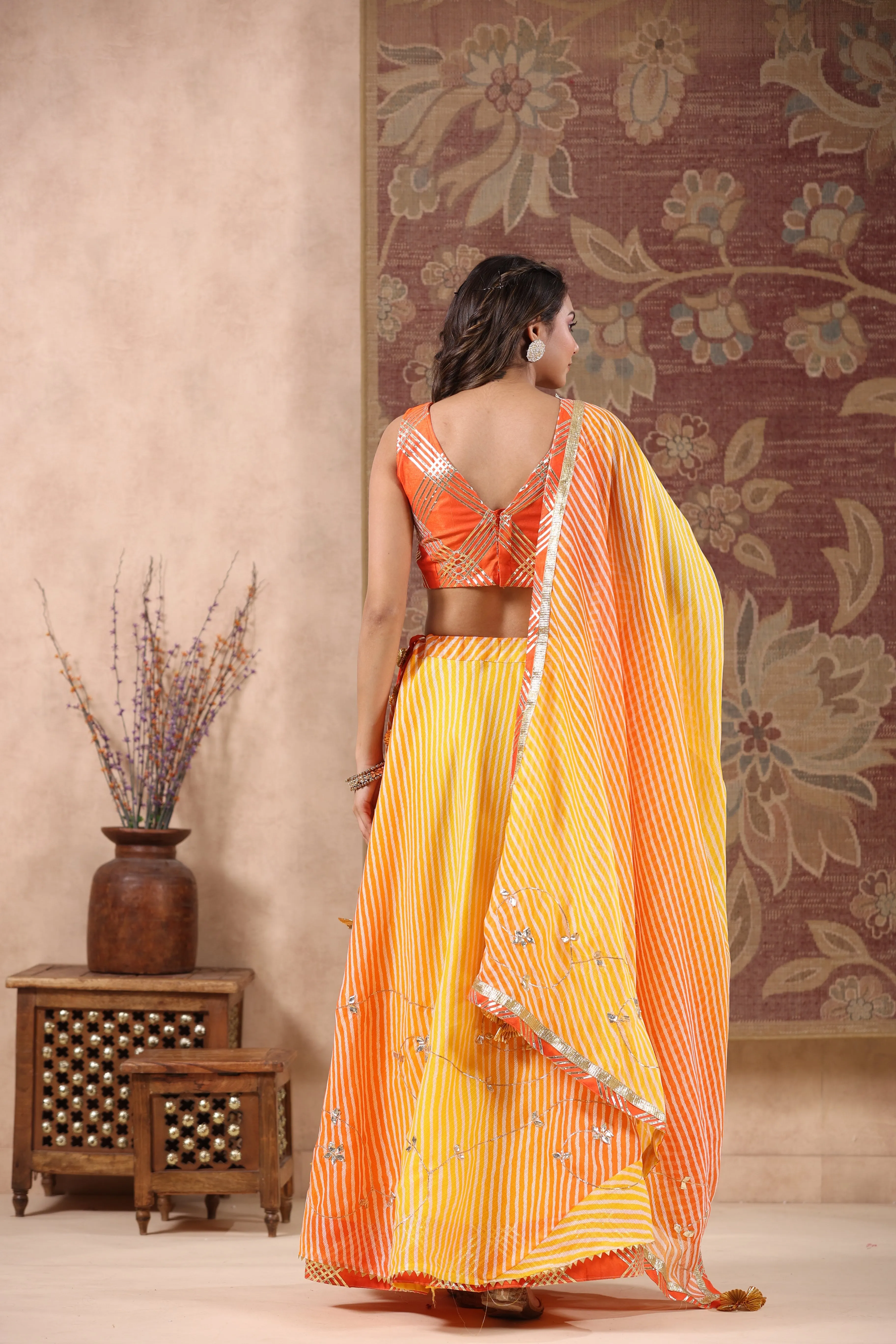 Kesariya Orange Kota Doriya Leheriya Lehenga Set