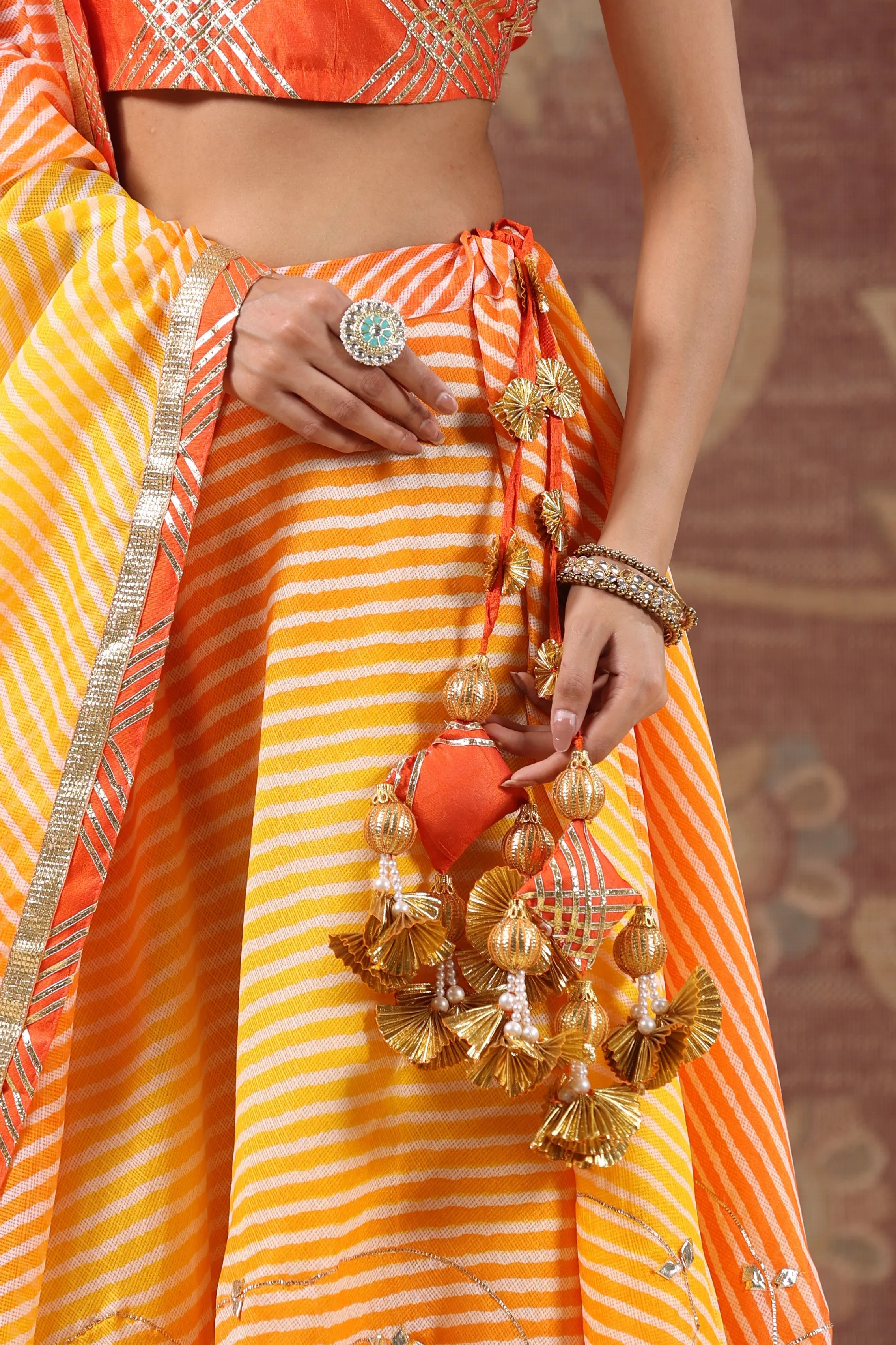 Kesariya Orange Kota Doriya Leheriya Lehenga Set