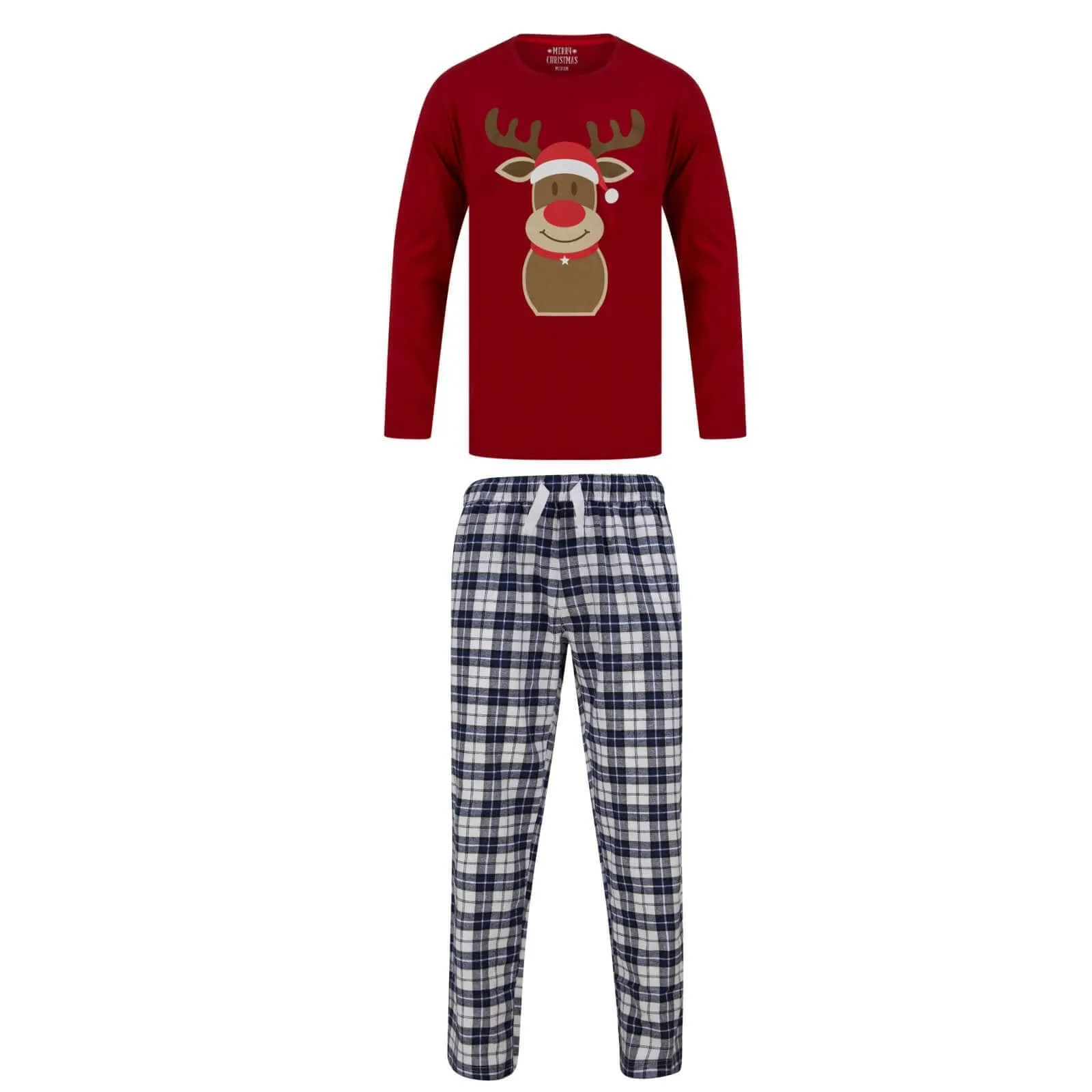 Kids Christmas Pyjama Set Rudolph Print Top Red Navy