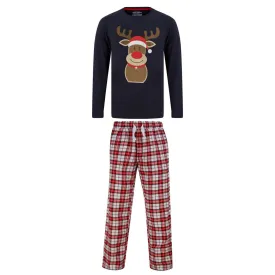 Kids Christmas Pyjama Set Rudolph Print Top Red Navy