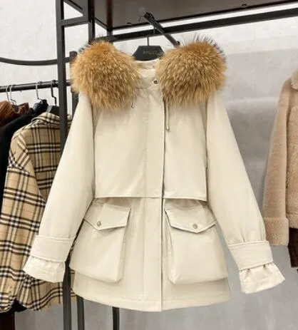 Large Natural Raccoon Fox Fur Hooded Winter
