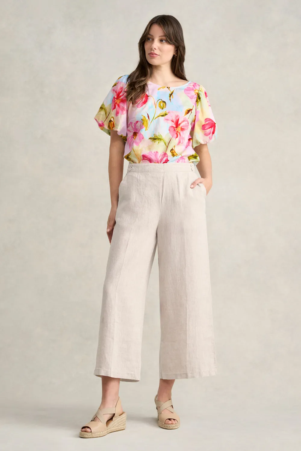 Linen 7/8th Wide Leg Pant