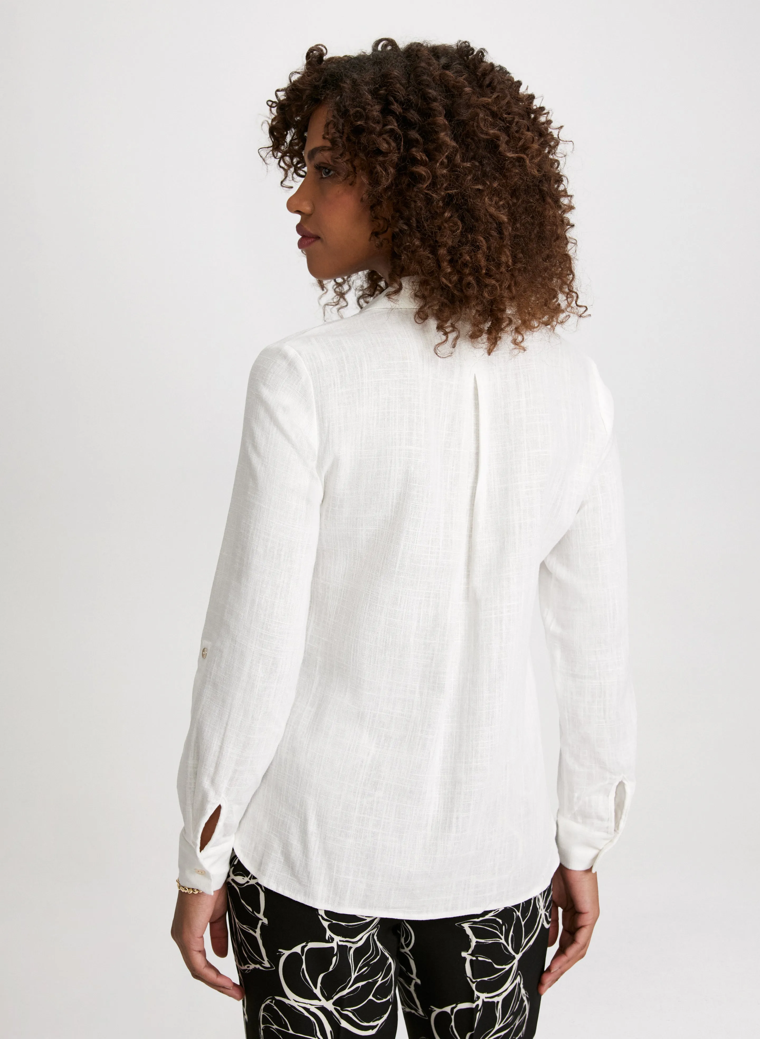 Linen-Blend Roll-Up Sleeve Blouse