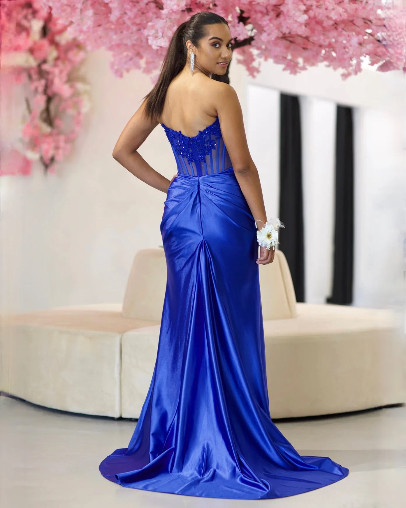 Madeline Corset Satin Gown - Cobalt Blue