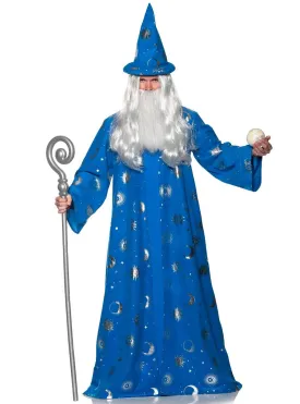 Magical Blue and Silver Plus Size Mens Wizard Costume