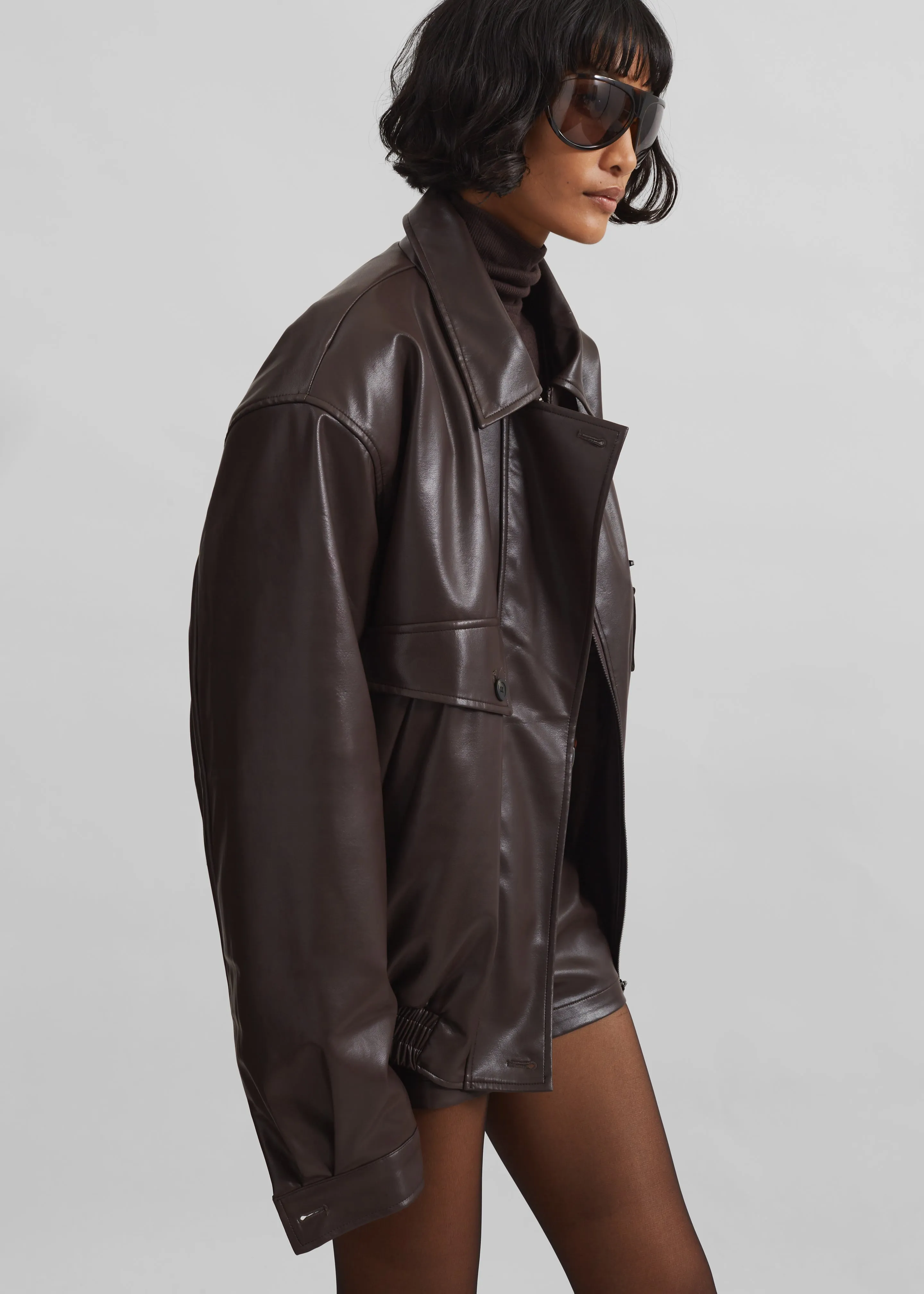 Naica Padded Faux Leather Jacket - Brown