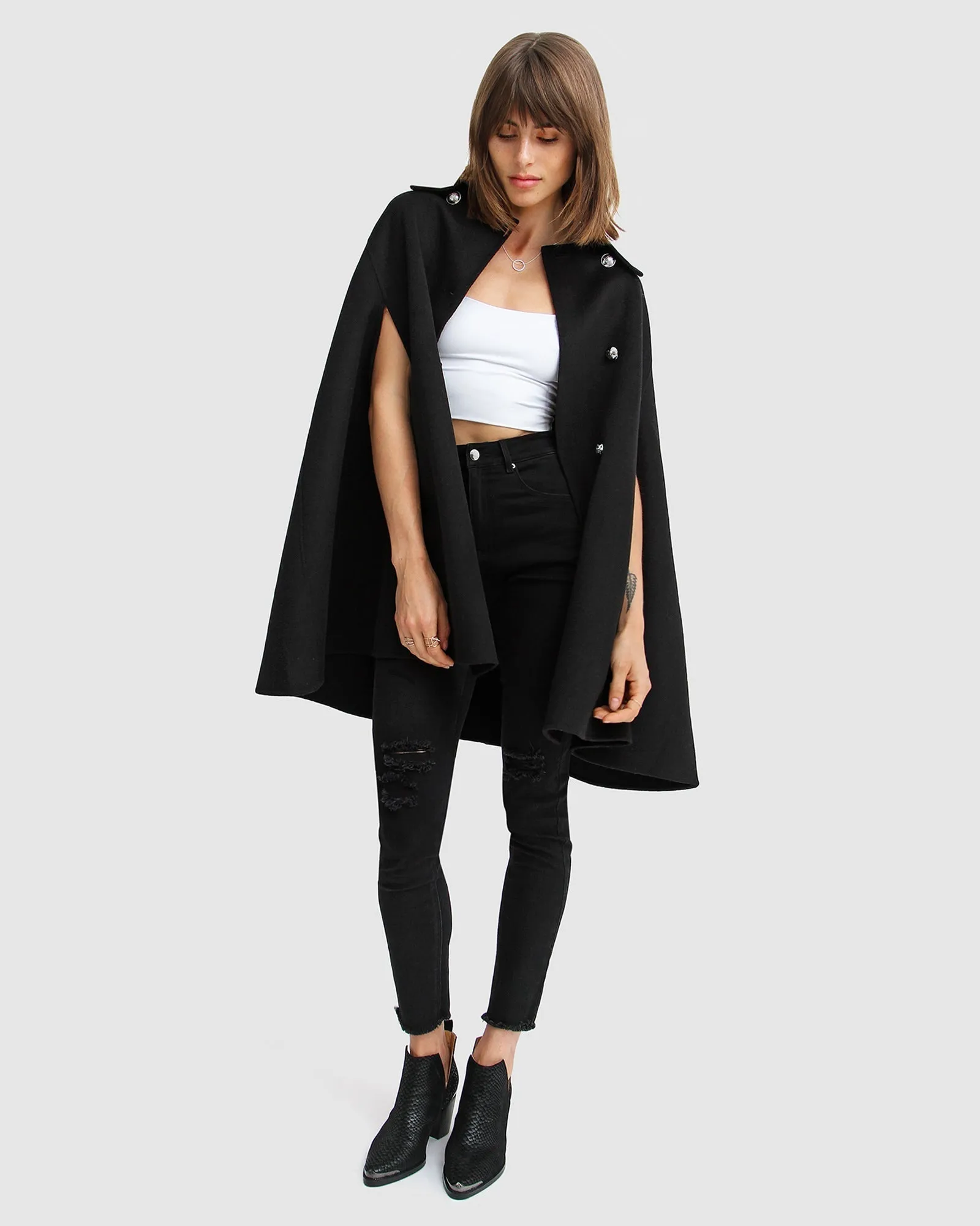 On My Mind Wool Blend Cape - Black