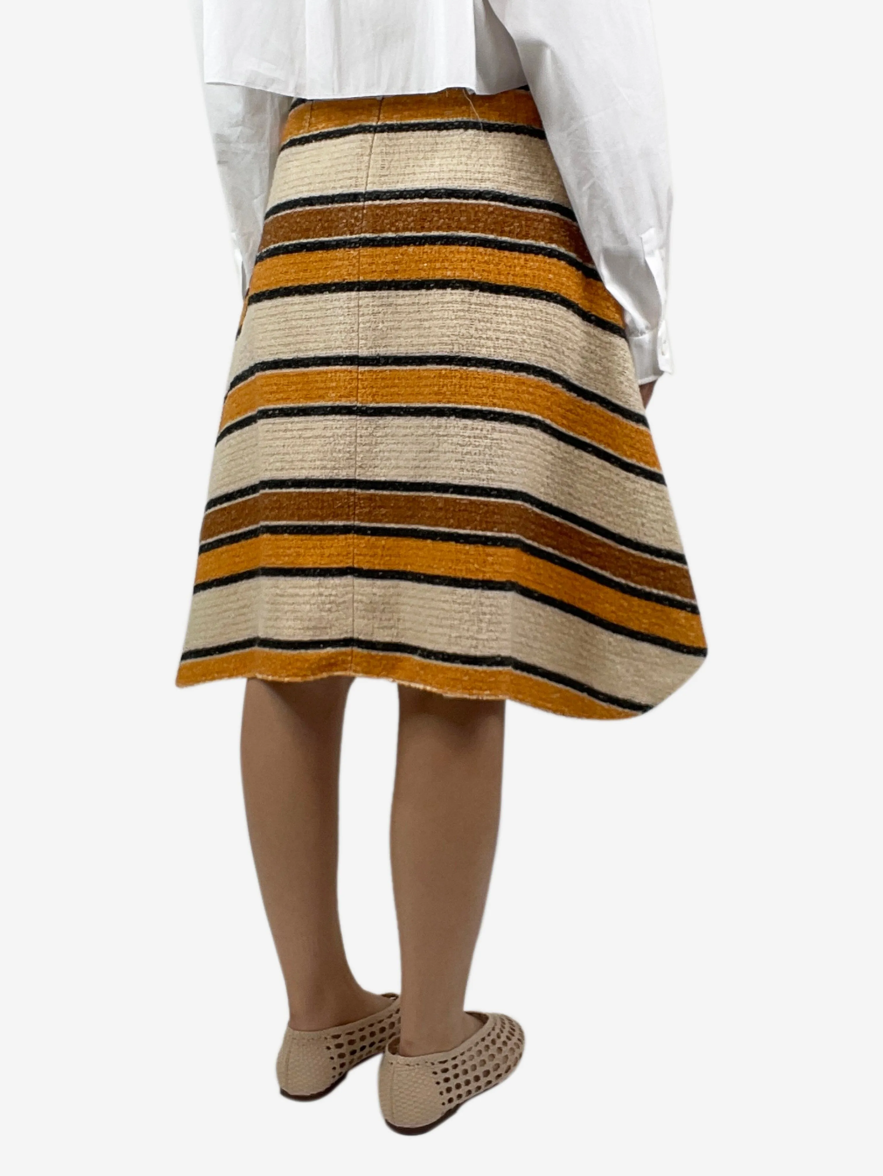 Orange A-line wool striped midi skirt - size UK 14