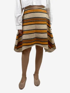 Orange A-line wool striped midi skirt - size UK 14