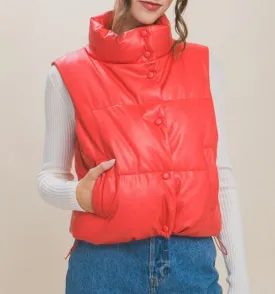 Red Faux Leather Vest