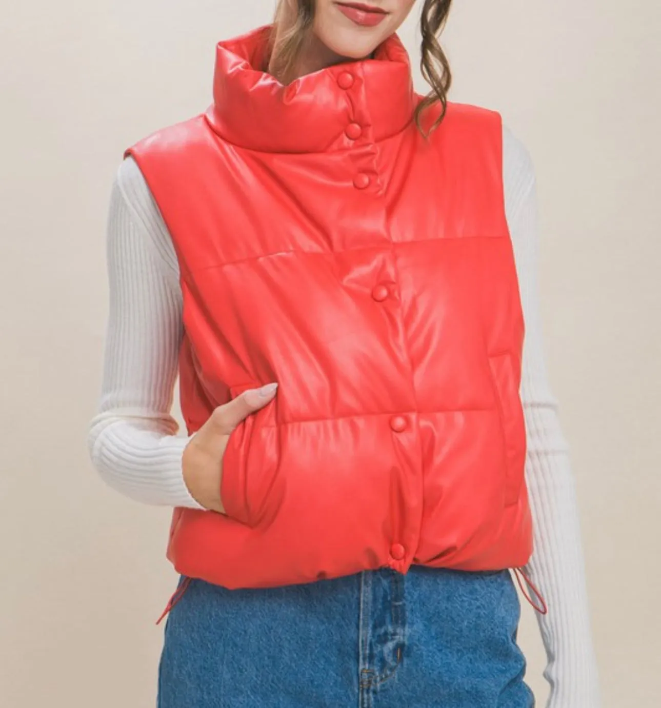 Red Faux Leather Vest